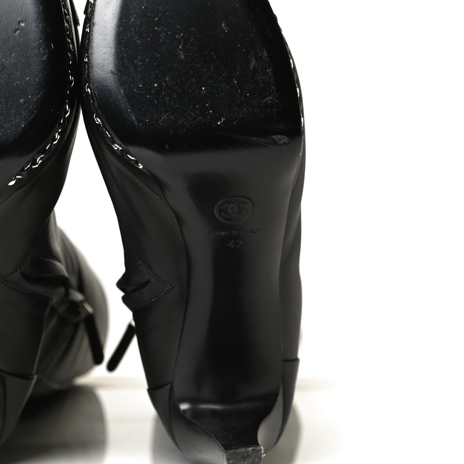 Chanel Lambskin CC Platform Cap Toe Chain Knee High Boots 42 Black 13 of 18