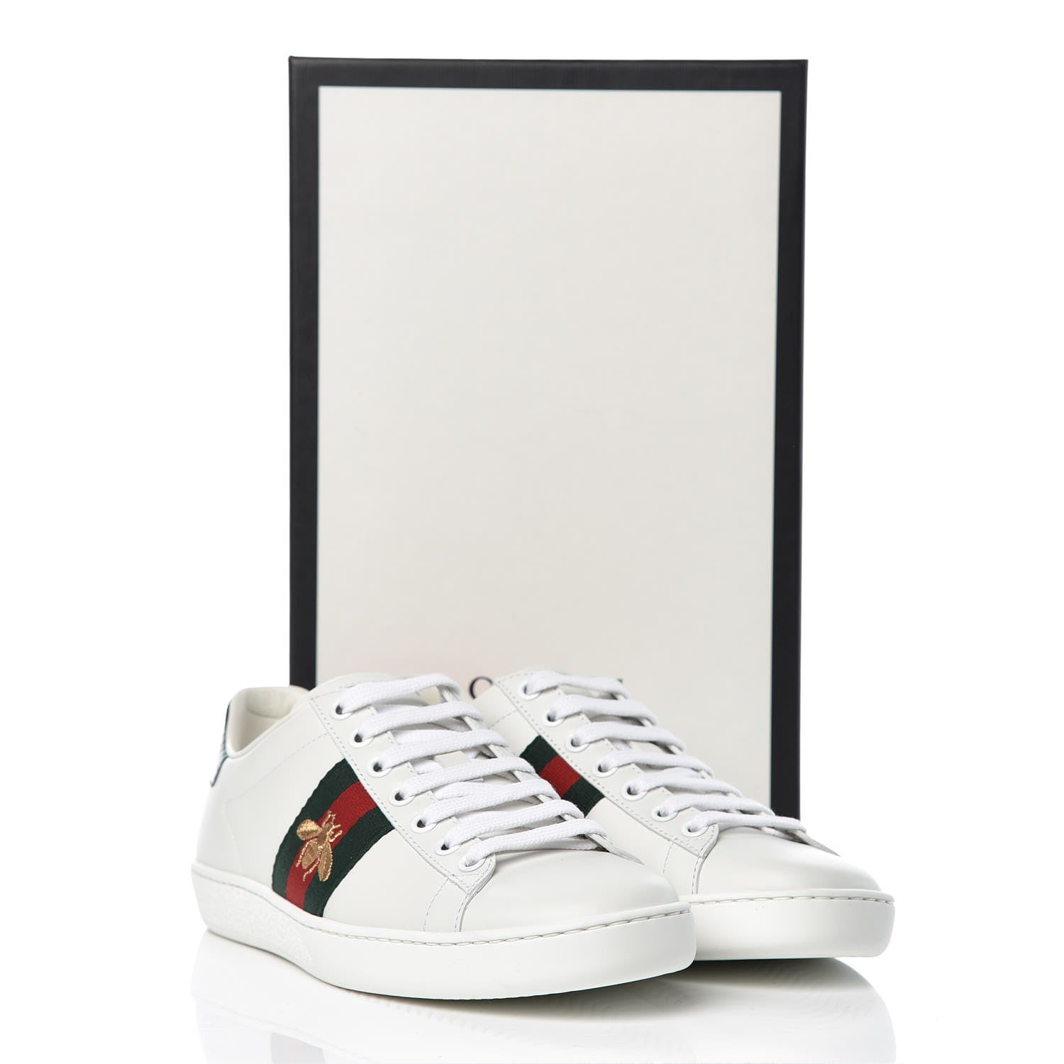 Gucci Calfskin Ayers Bee Embroidered Womens Ace Sneakers 36 White Green 20 of 20