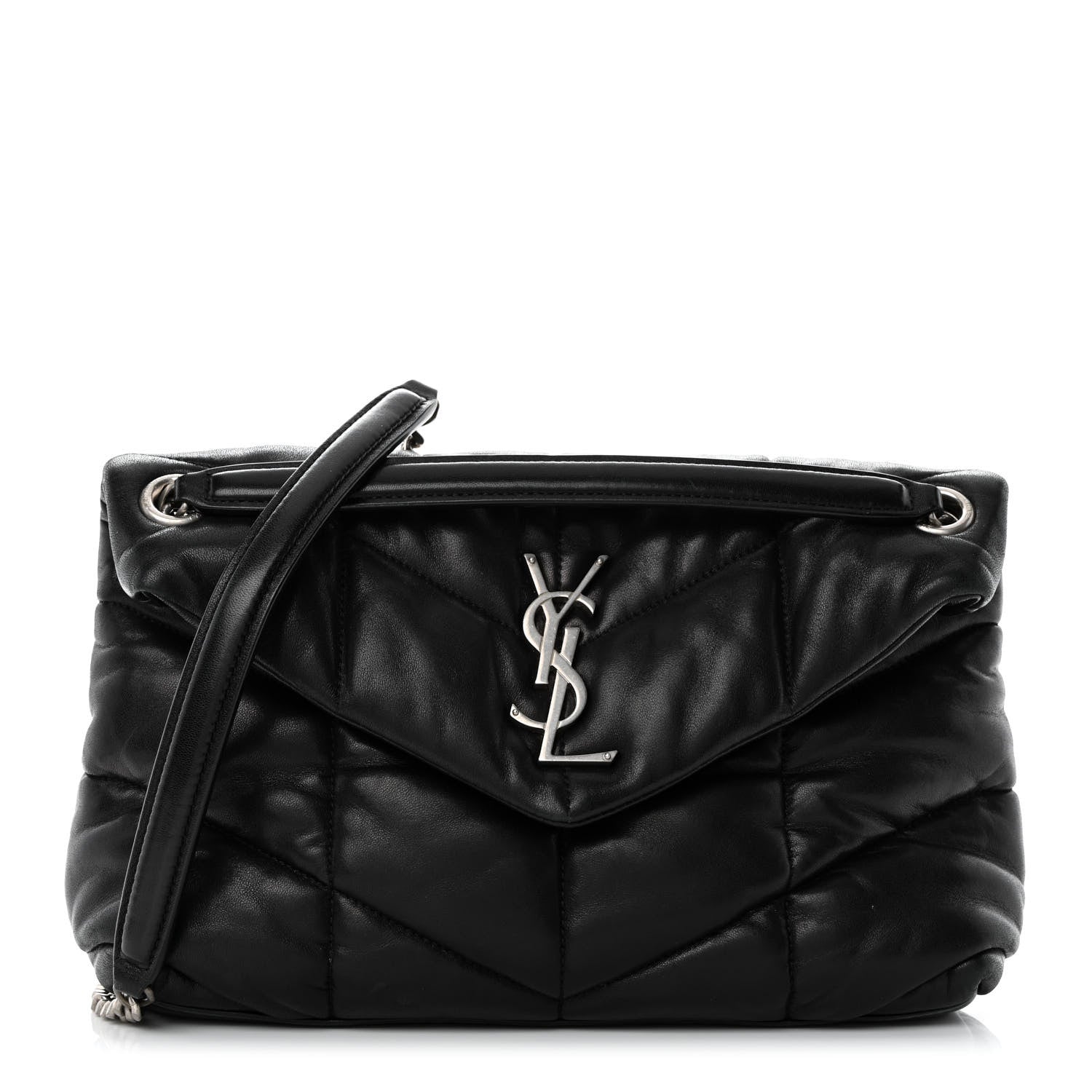 Saint Laurent Lambskin Quilted Small Loulou Puffer Monogram Chain Satchel Black 1 of 10