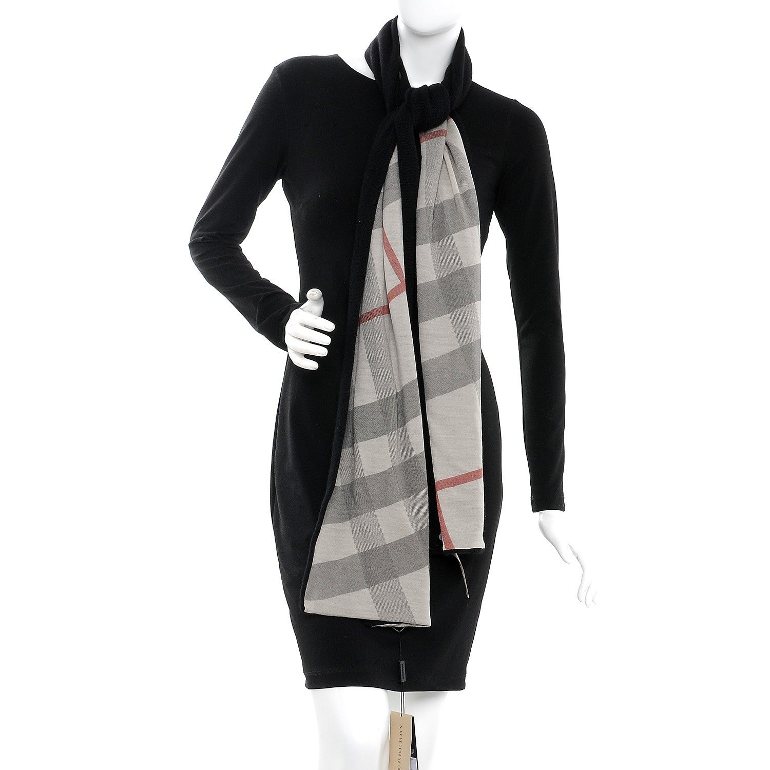 Burberry Cashmere Wool Solid To Check Knitted Scarf Black 2 of 5