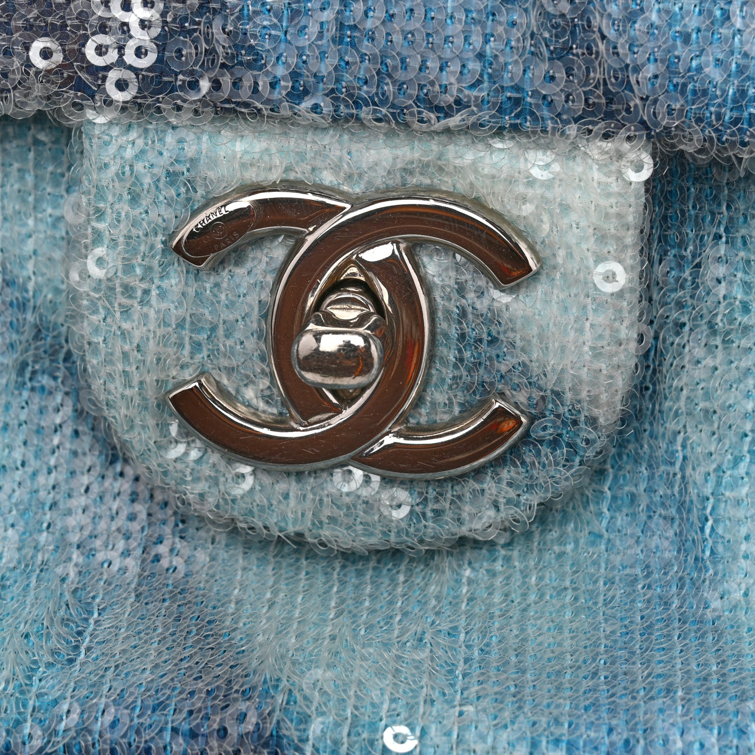 Chanel Sequin Large Waterfall Flap Light Blue 1836036 – FASHIONPHILE