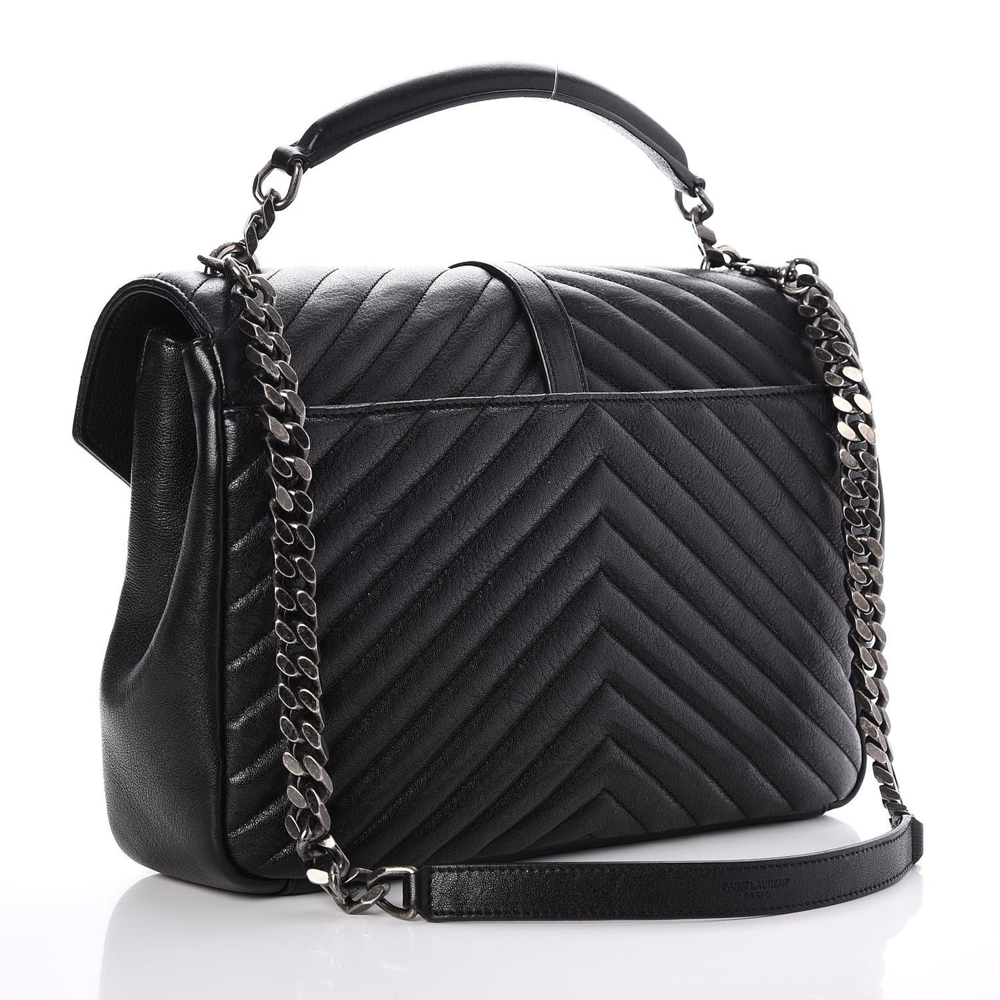 Sheepskin Matelasse Chevron Monogram Large College Satchel Black
