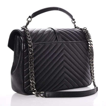 Saint Laurent Sheepskin Matelasse Chevron Monogram Large College Satchel Black 3 of 9