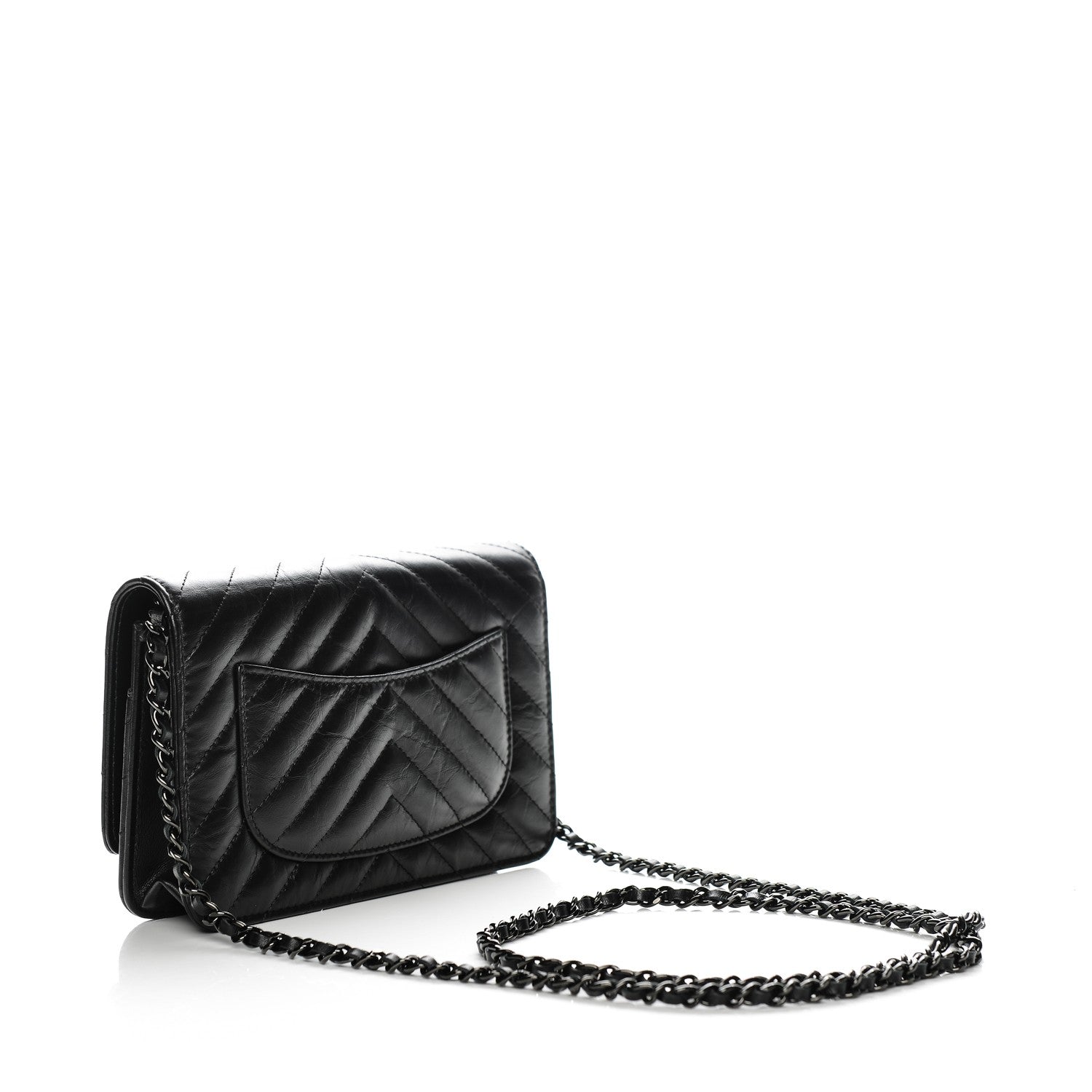Chanel Aged Calfskin Chevron Quilted Reissue Wallet On Chain WOC So Black 3 of 7