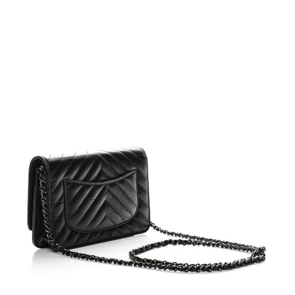 Chanel Aged Calfskin Chevron Quilted Reissue Wallet On Chain WOC So Black 3 of 7