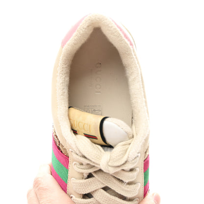 Gucci Calfskin GG Supreme Crystals Web Screener Sneakers 38 Camel Ebony Wild Rose 8 of 9