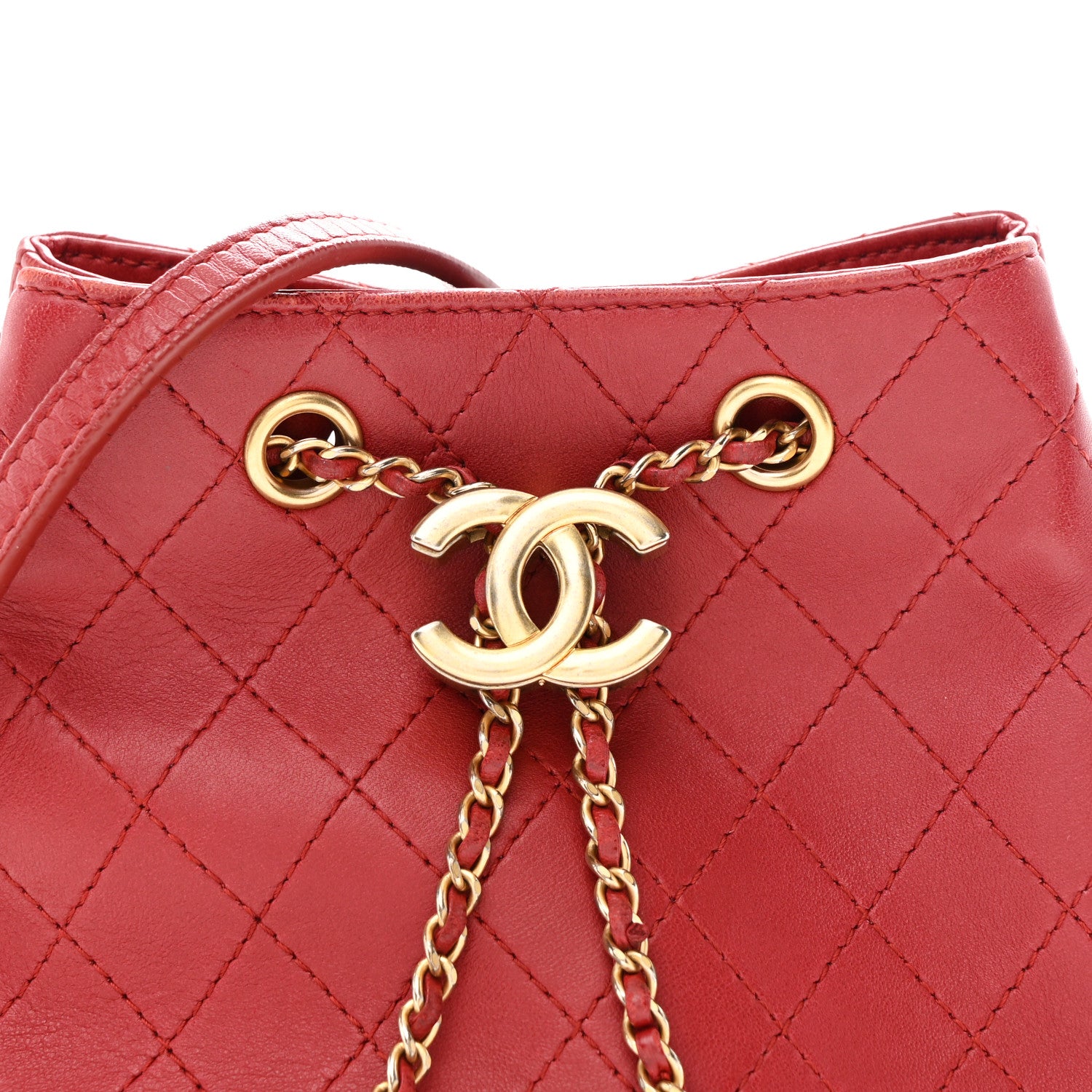 Chanel Calfskin Stitched Small Egyptian Amulet Drawstring Bag Red 8 of 10