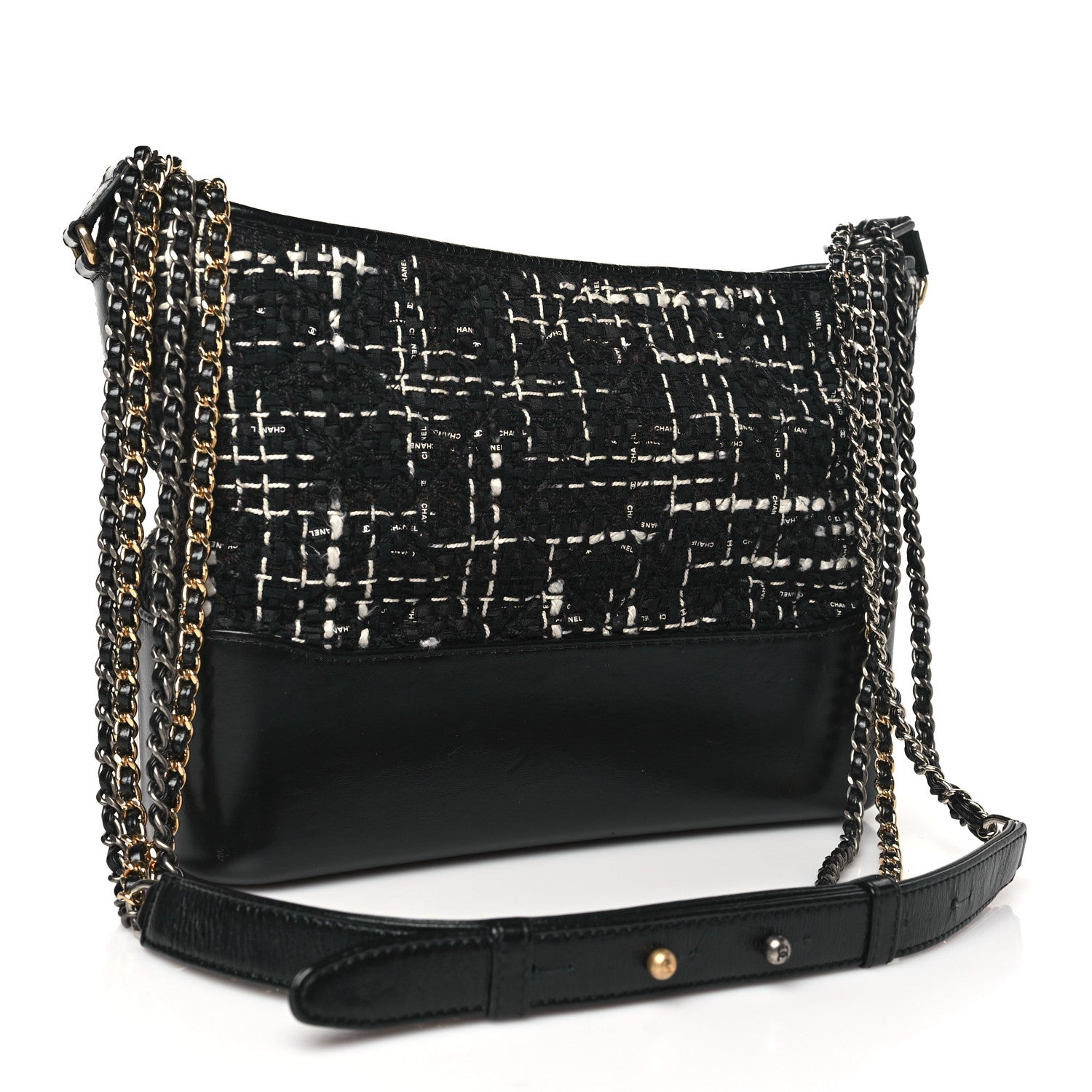 Chanel Tweed Calfskin Quilted Medium Gabrielle Hobo Black White 3 of 10