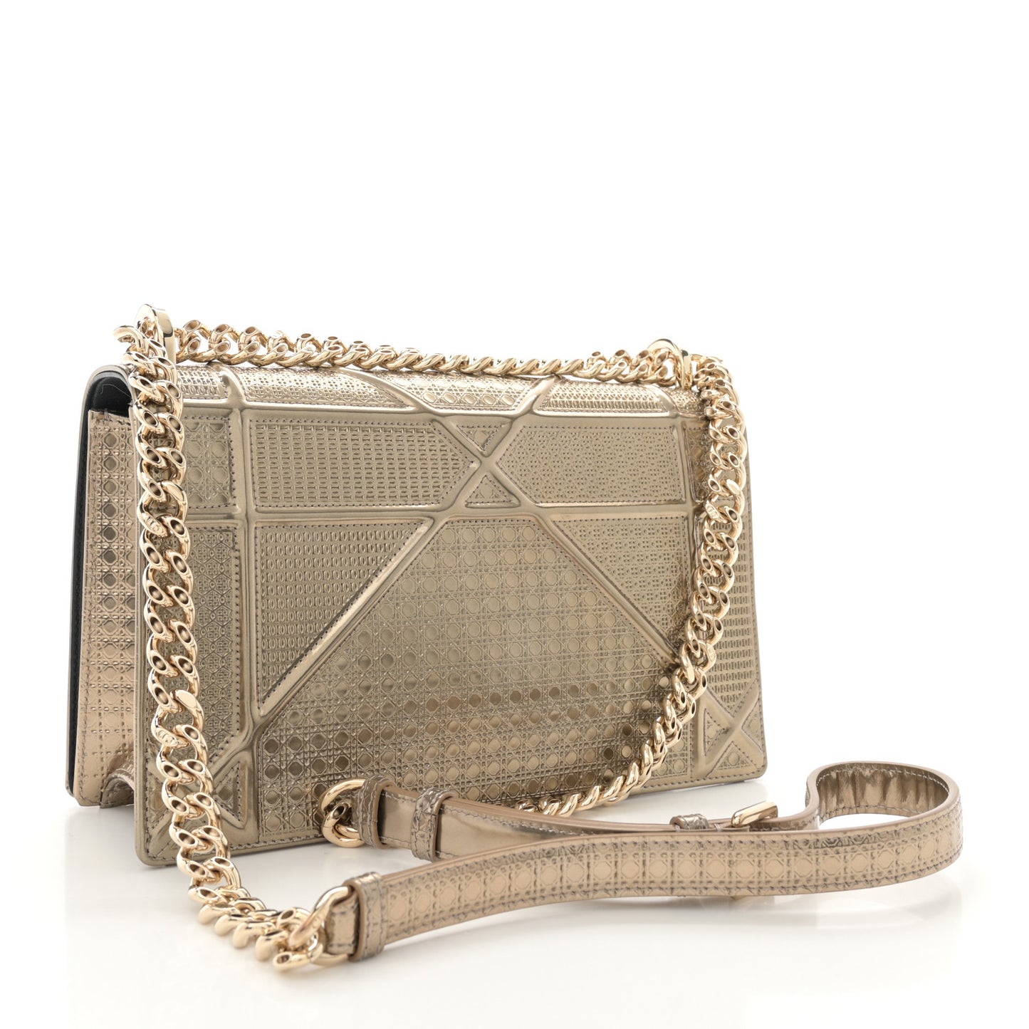 Metallic Patent Micro-Cannage Medium Diorama Flap Bag Gold