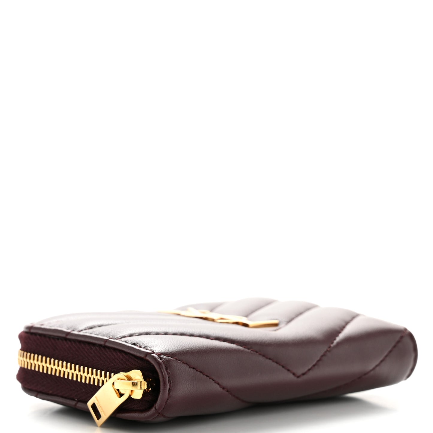 Lambskin Matelasse Chevron Monogram Cassandre Compact Zip Around Card Wallet Hot Wine