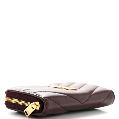 Saint Laurent Lambskin Matelasse Chevron Monogram Cassandre Compact Zip Around Card Wallet Hot Wine 4 of 8