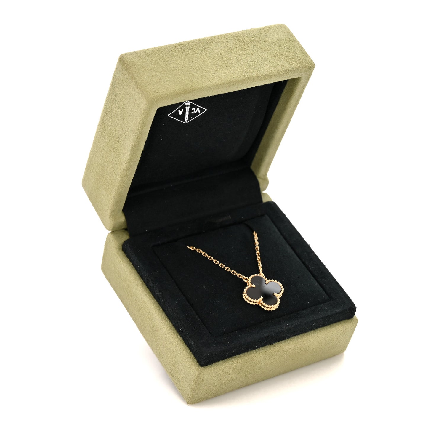 18K Yellow Gold Black Onyx Vintage Alhambra Pendant Necklace
