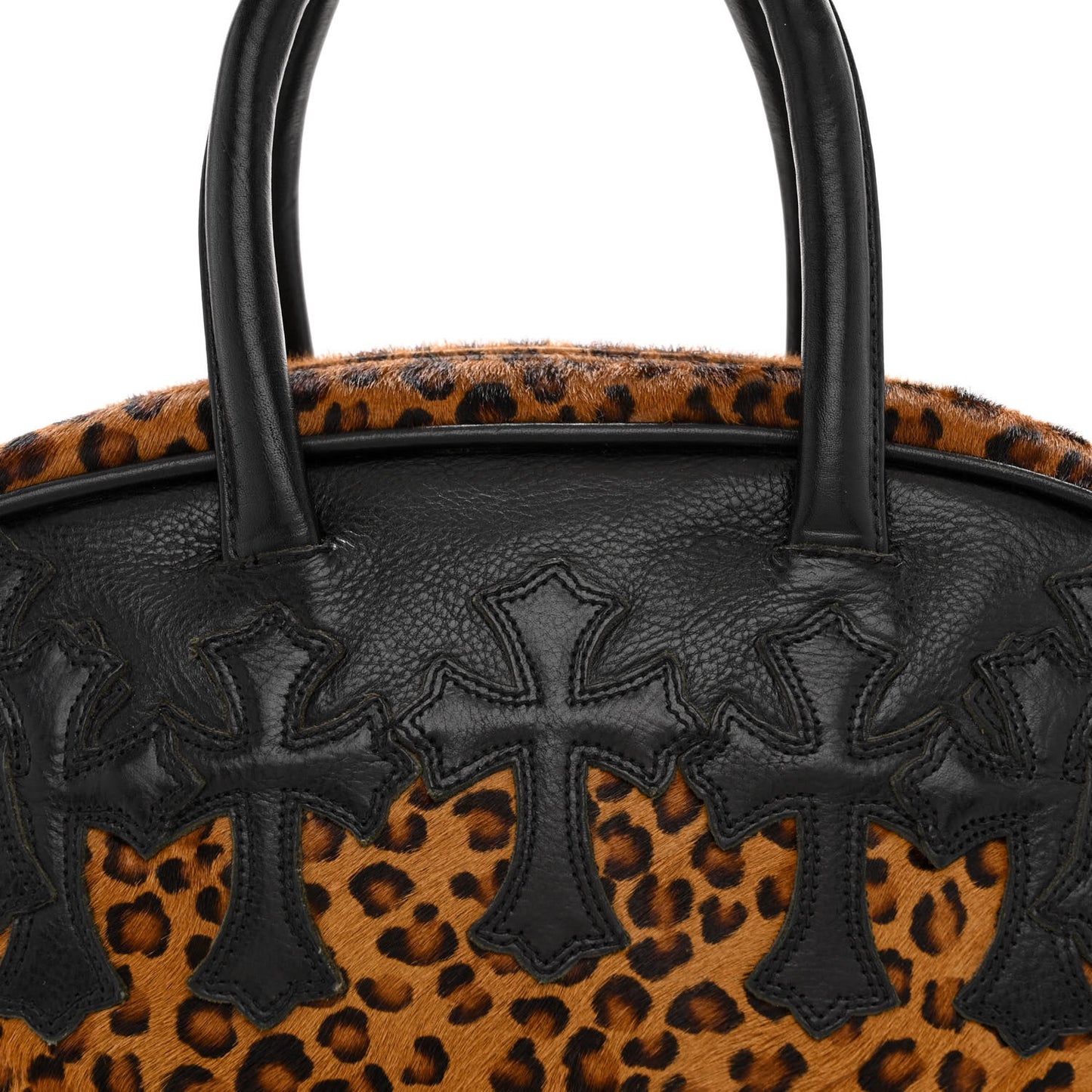 Leopard Print Hair Cross Patch Duffle Bag Black