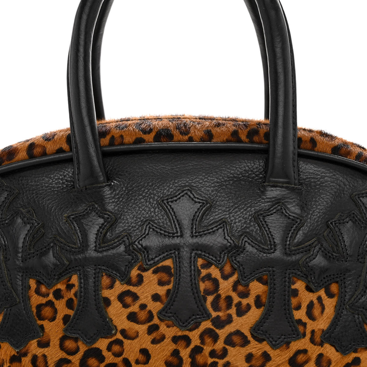 Chrome Hearts Leopard Print Hair Cross Patch Duffle Bag Black 7 of 10