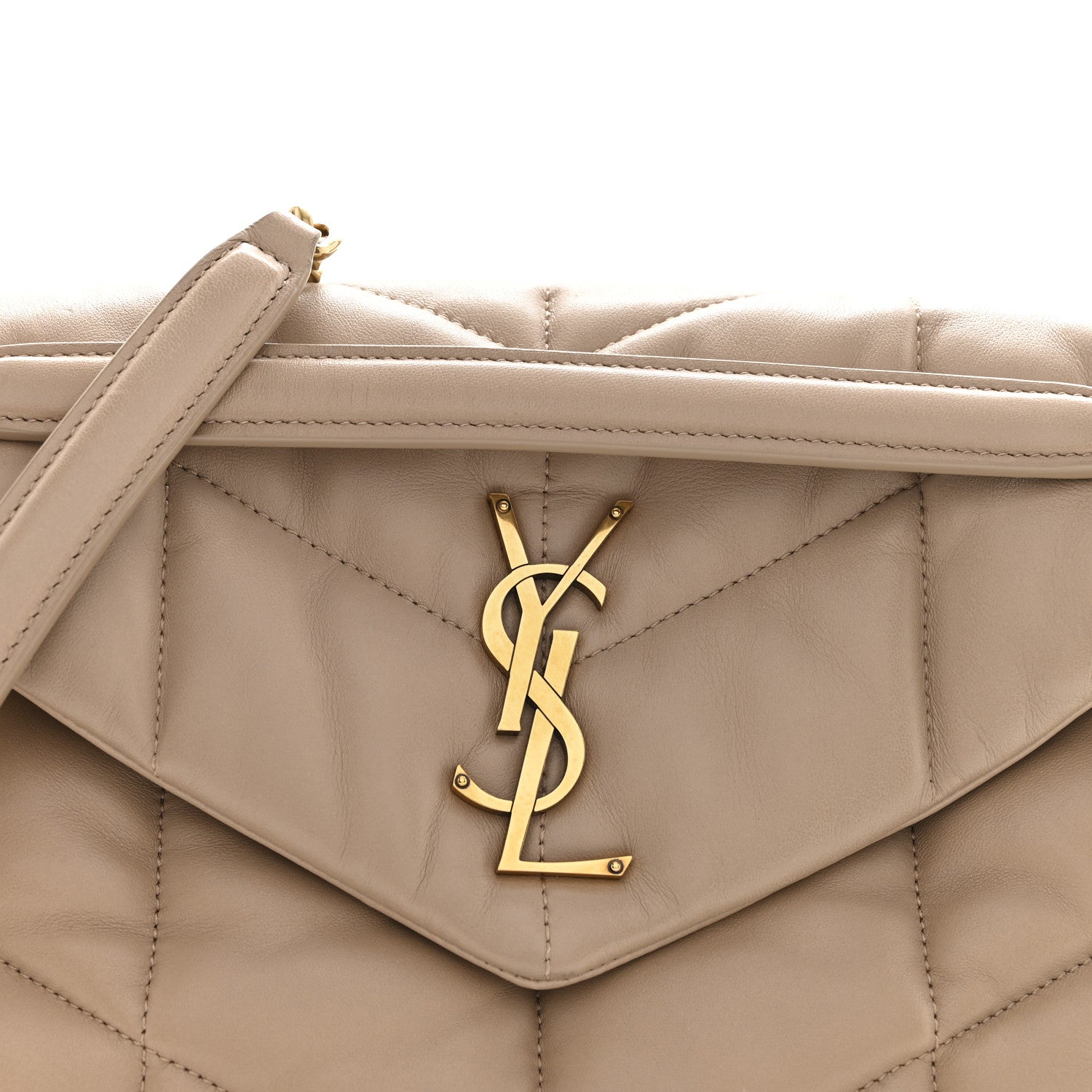 Saint Laurent Lambskin Quilted Small Loulou Puffer Monogram Chain Satchel Dark Beige 8 of 13