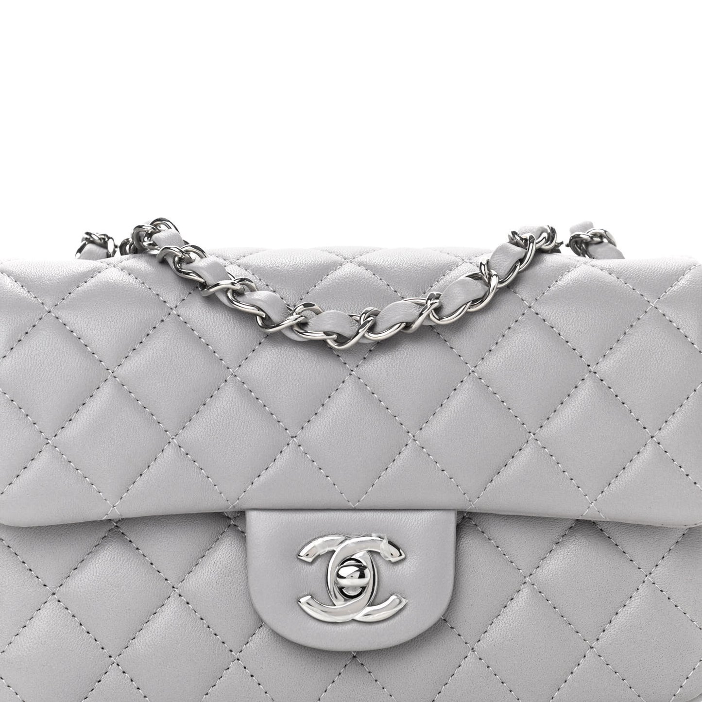Lambskin Quilted Mini Rectangular Flap Grey