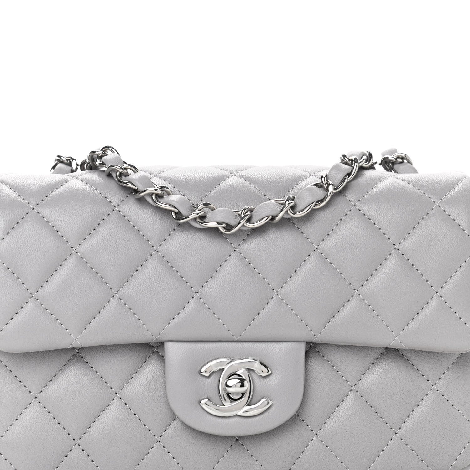 Chanel Lambskin Quilted Mini Rectangular Flap Grey 7 of 9