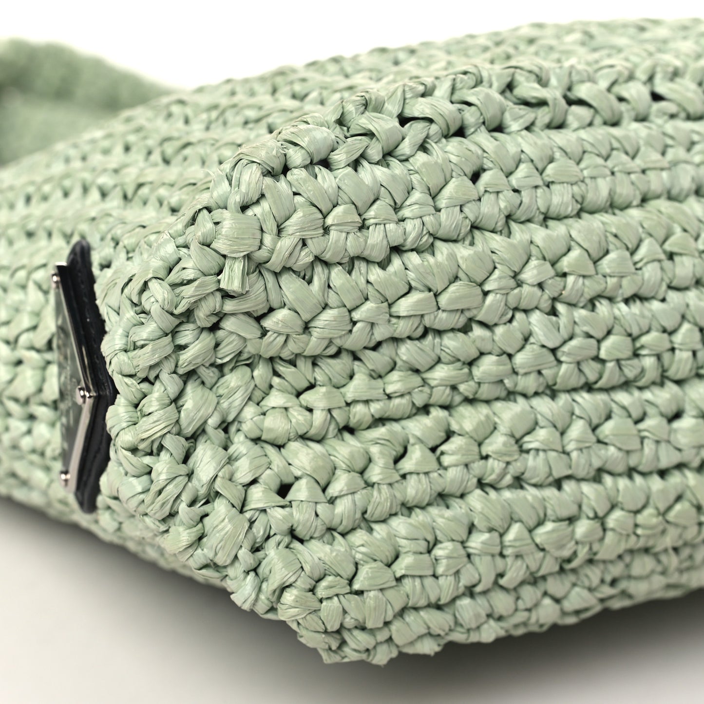 Yarn Raffia Effect Crochet Small Logo Tote Acqua