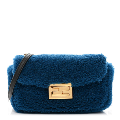 Fendi Shearling Nappa Mini Be Baguette Shoulder Bag Blue Black 1 of 11
