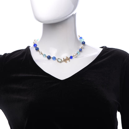 Chanel Ruthenium Pearl Beaded CC Short Necklace Silver Blue 2 of 6