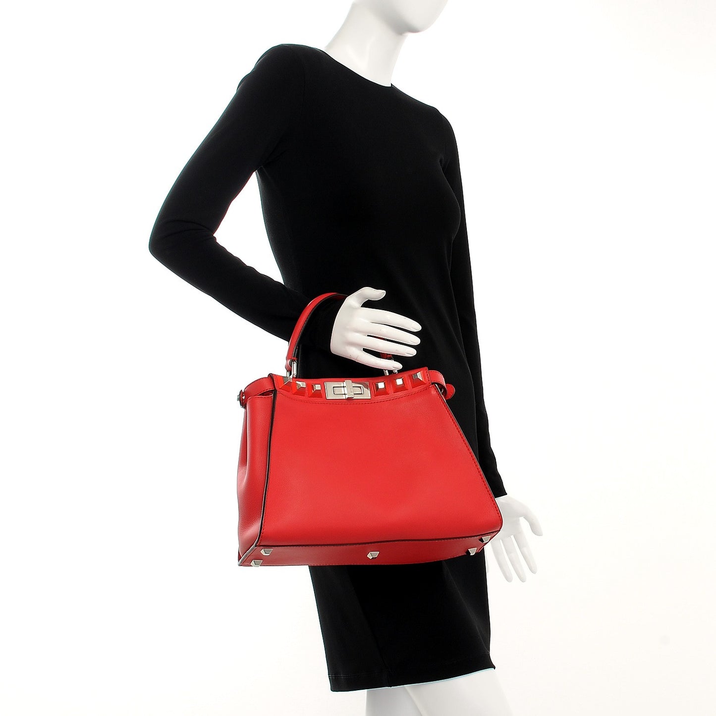 Vitello Seta Studded Medium Peekaboo Iconic Satchel Fiamma
