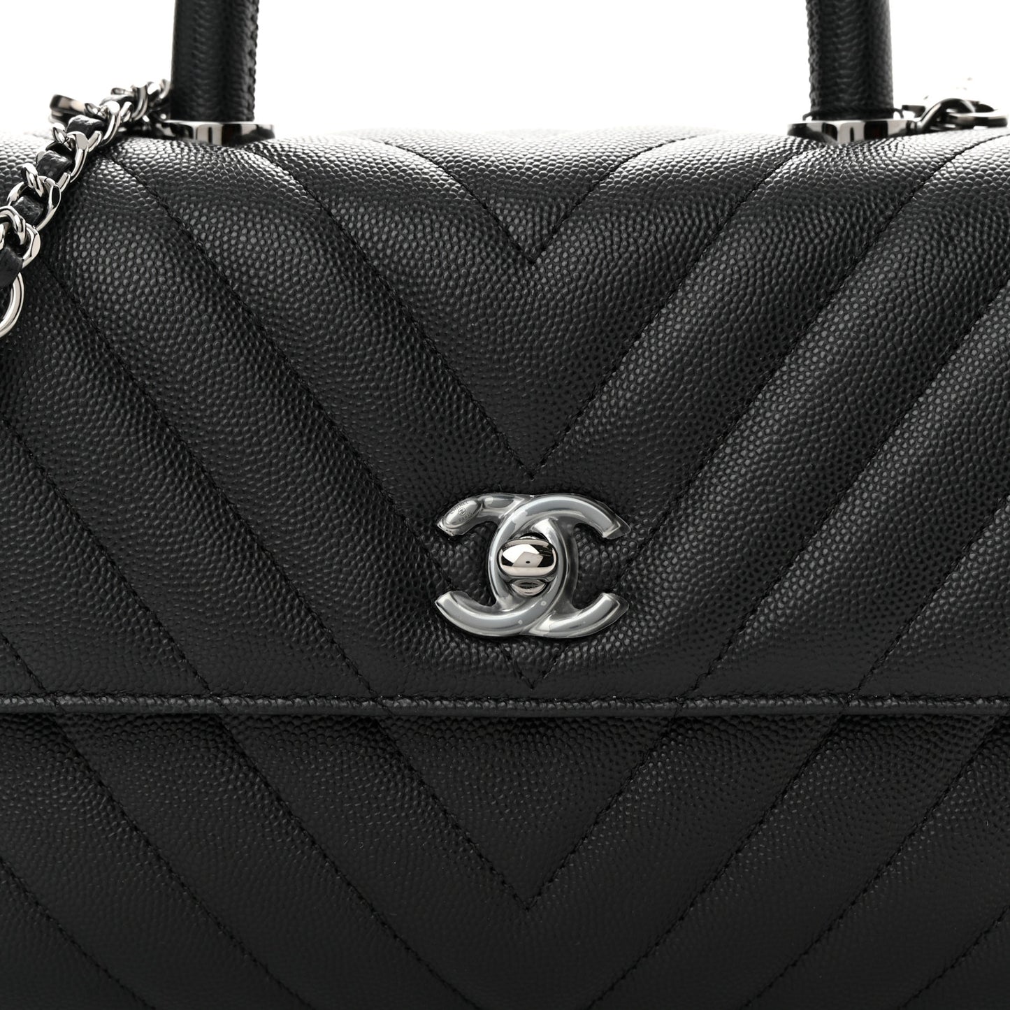Caviar Chevron Quilted Mini Coco Handle Flap Black
