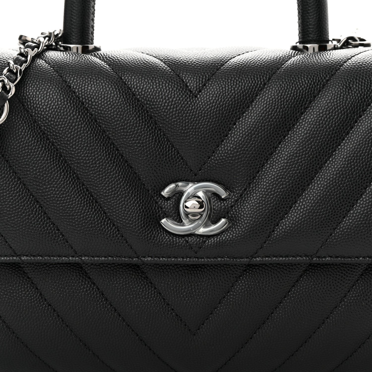 Chanel Caviar Chevron Quilted Mini Coco Handle Flap Black 7 of 11