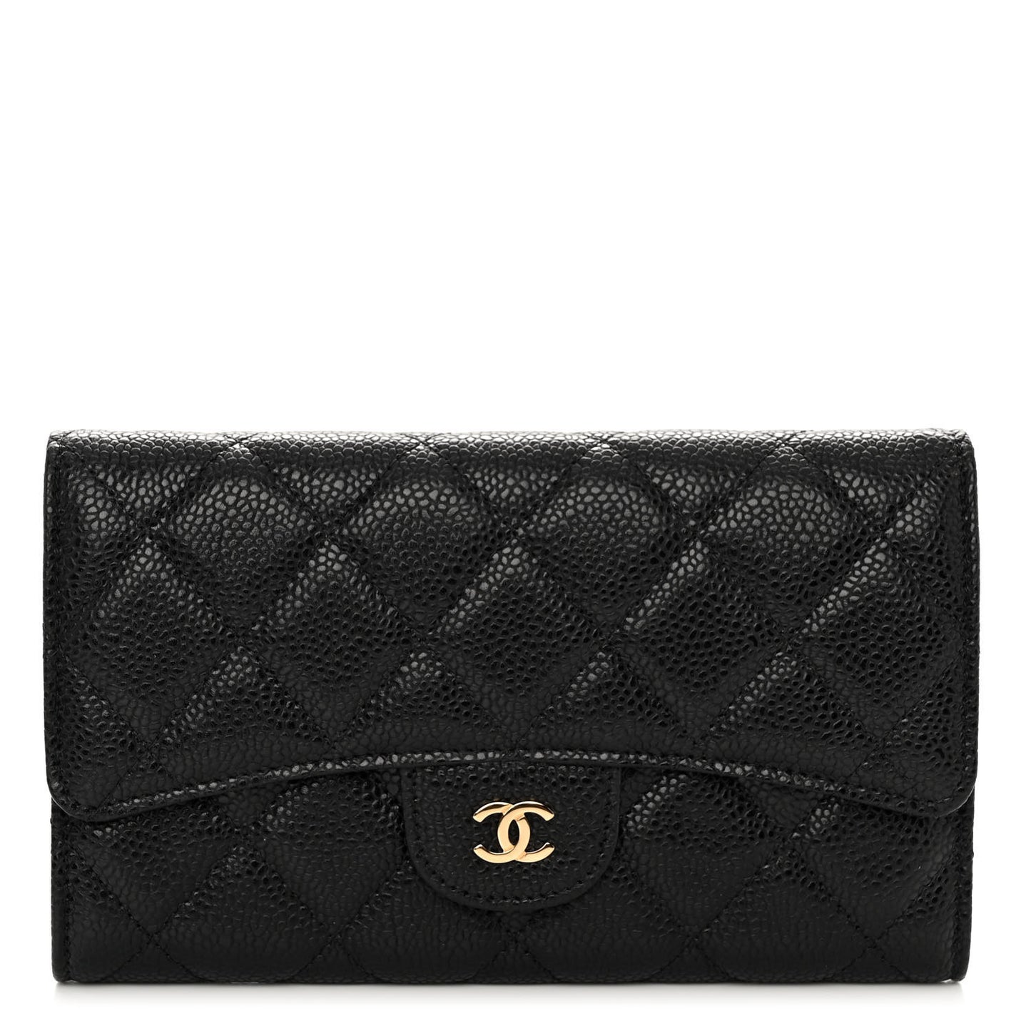 Caviar Quilted Large Flap Wallet Black