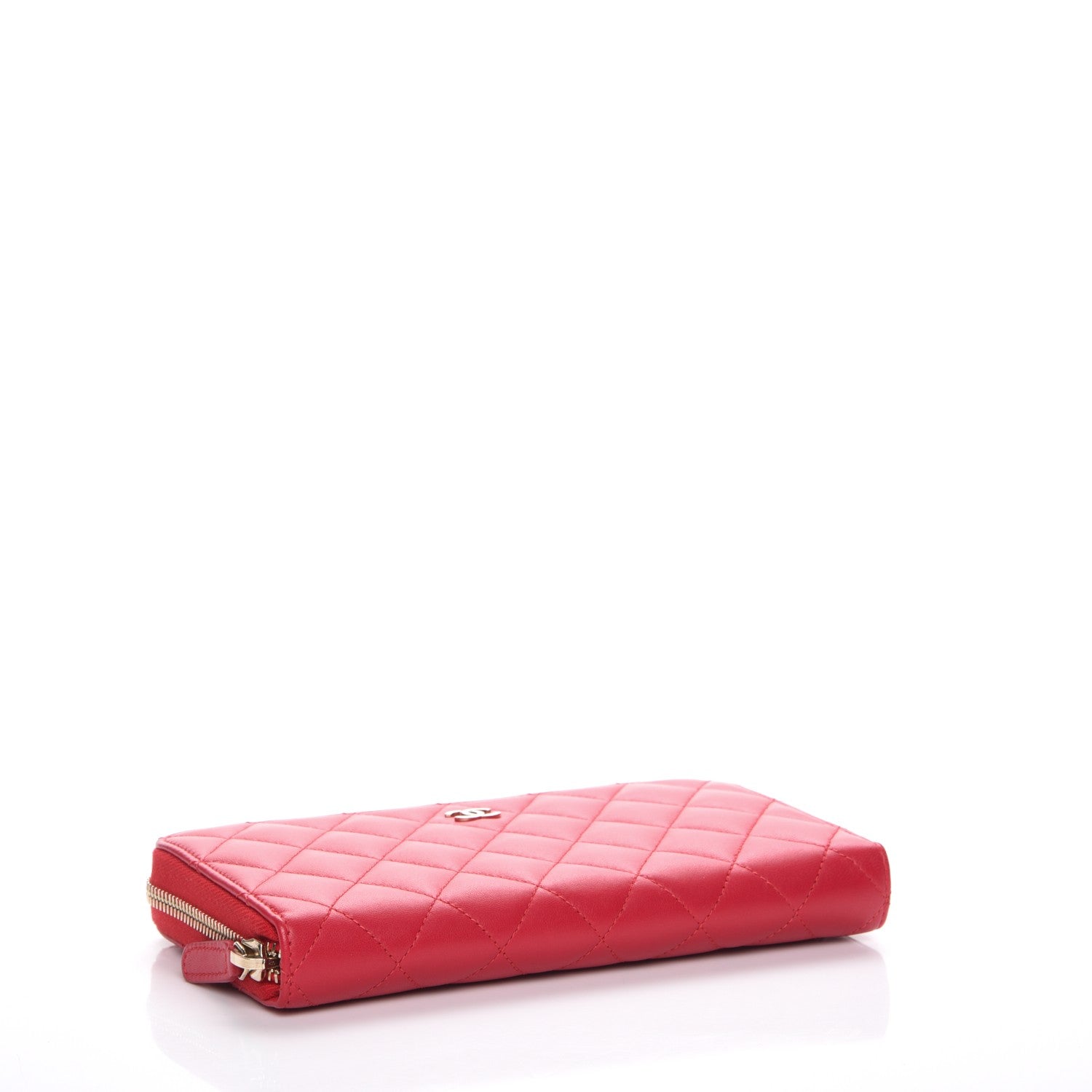 Chanel Lambskin Quilted Large Gusset Zip Around Wallet Rouge 4 of 9