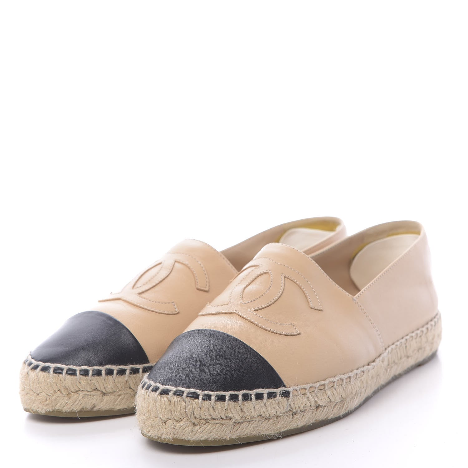 Chanel Lambskin CC Espadrilles 38 Beige Black 3 of 10