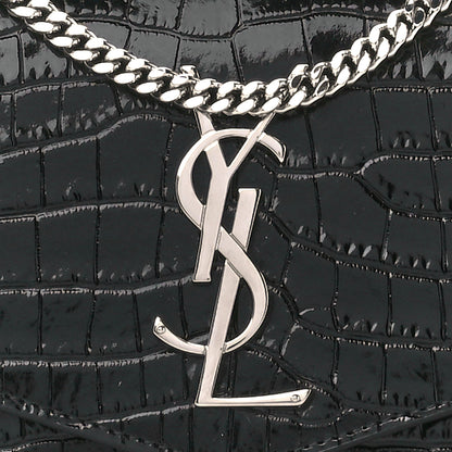 Saint Laurent Calfskin Crocodile Embossed Monogram Uptown Chain Wallet Black 11 of 13