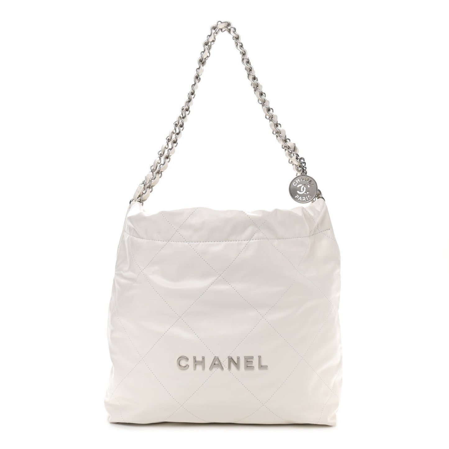Shiny Calfskin Quilted Small Chanel 22 White