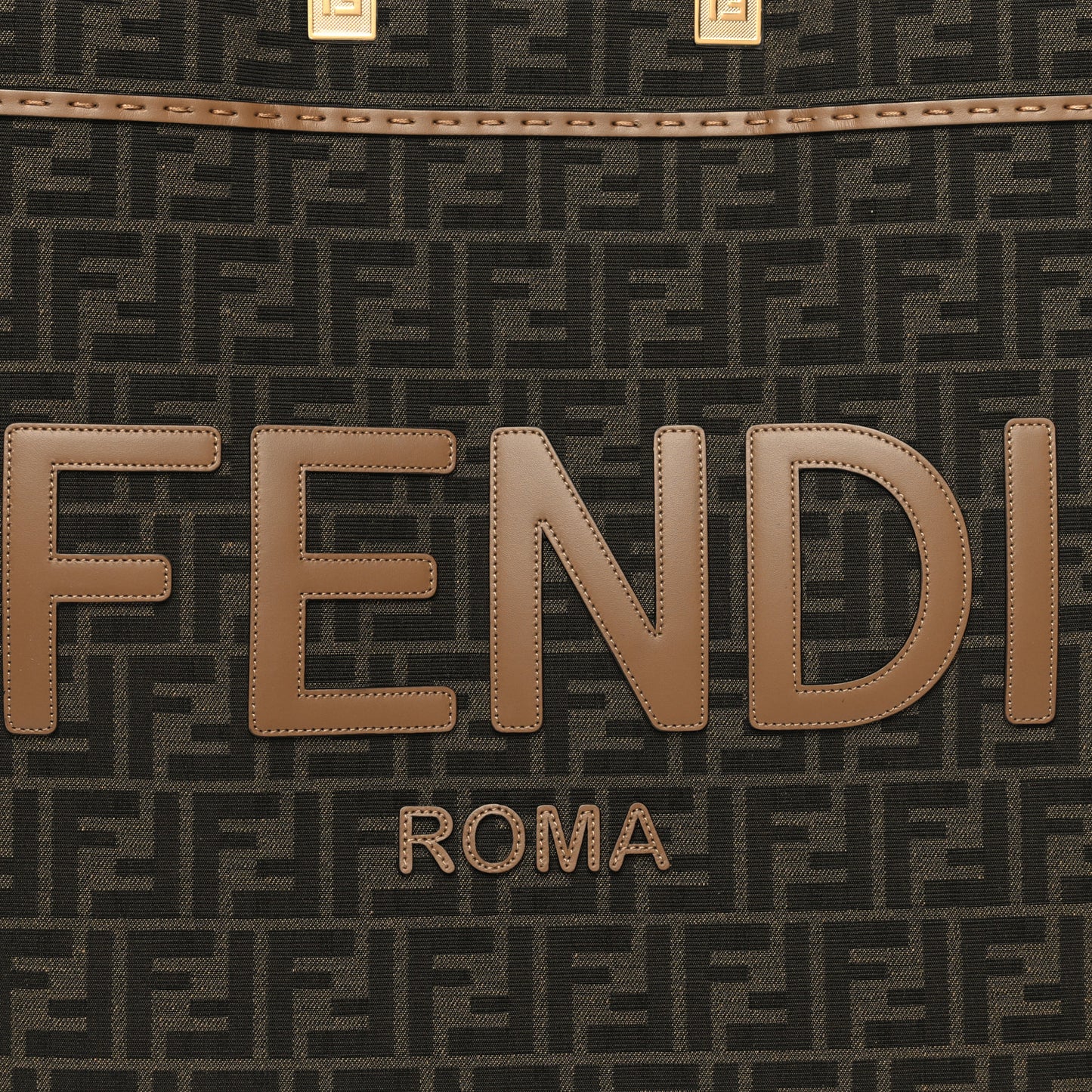 Fabric Jacquard FF 1974 Logo Large Fendi Sunshine Shopper Tote Tobacco Moro Sand