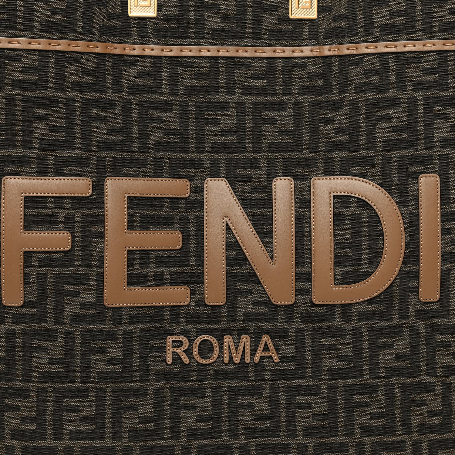 Fendi Fabric Jacquard FF 1974 Logo Large Fendi Sunshine Shopper Tote Tobacco Moro Sand 7 of 11