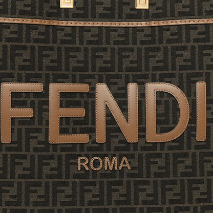 Fendi Fabric Jacquard FF 1974 Logo Large Fendi Sunshine Shopper Tote Tobacco Moro Sand 7 of 11