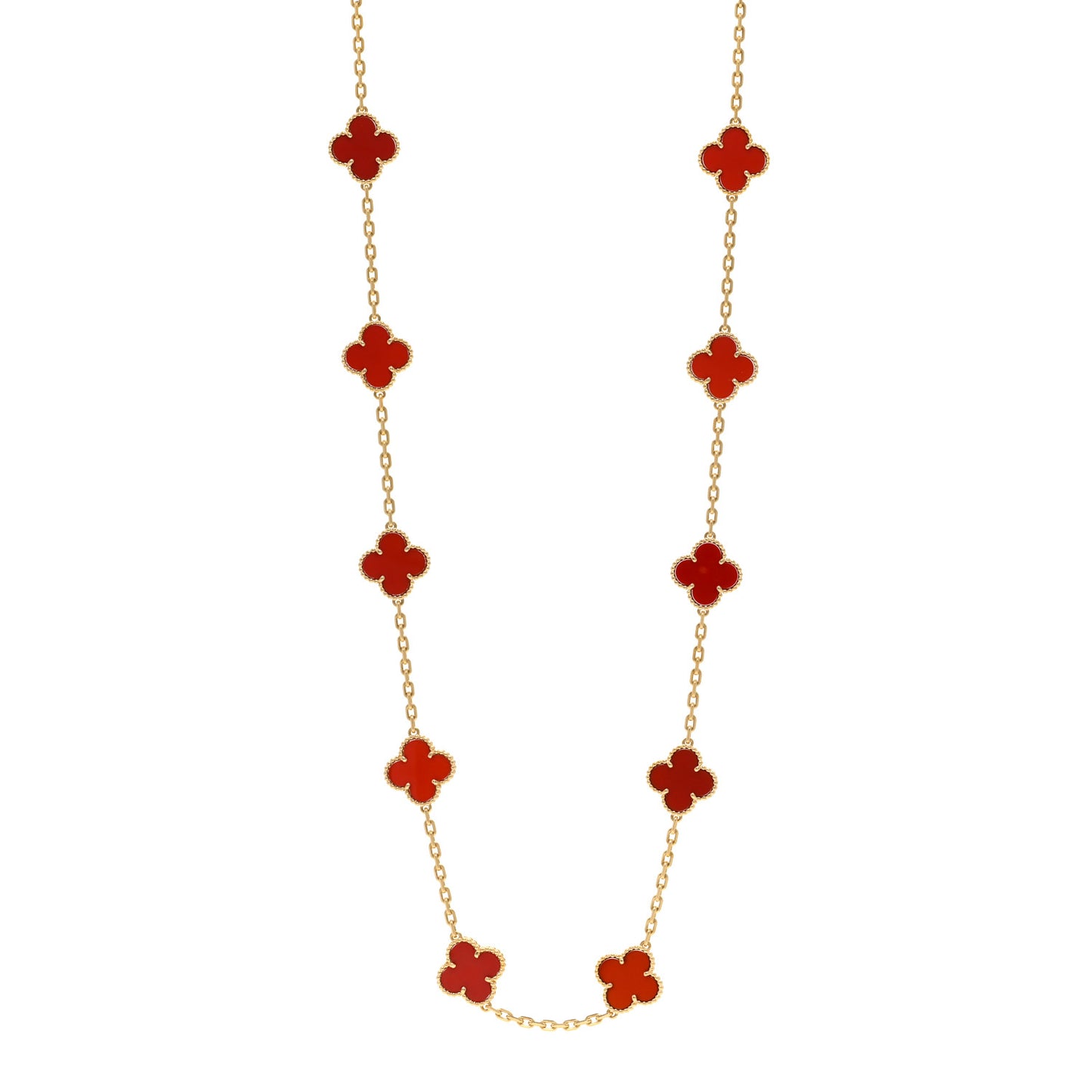 18K Yellow Gold Carnelian 20 Motifs Vintage Alhambra Necklace