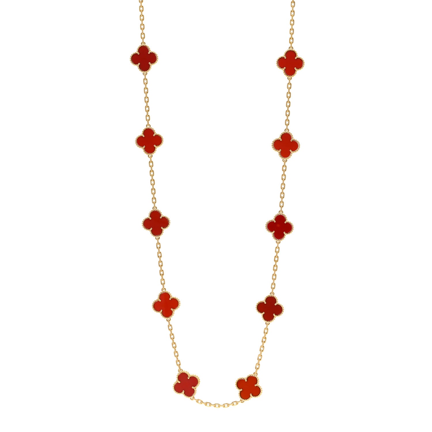 Van Cleef & Arpels 18K Yellow Gold Carnelian 20 Motifs Vintage Alhambra Necklace 1 of 5