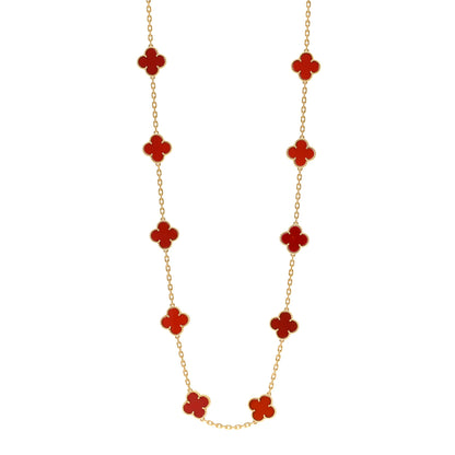 Van Cleef & Arpels 18K Yellow Gold Carnelian 20 Motifs Vintage Alhambra Necklace 1 of 5