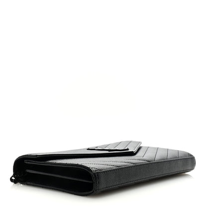 Saint Laurent Grain De Poudre Matelasse Chevron Monogram Monochrome Chain Wallet Black 4 of 8