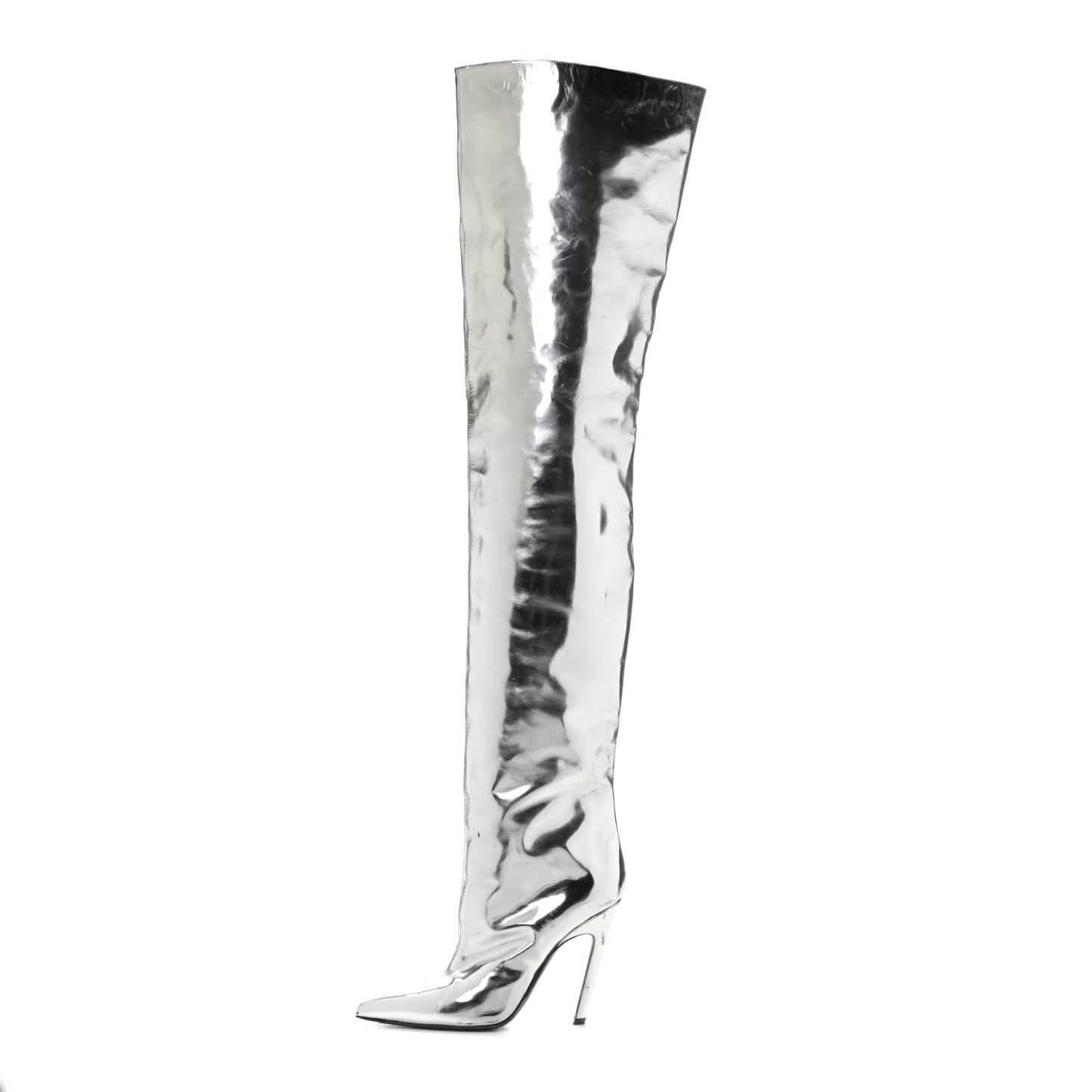 Metallic Calfskin Thigh High Boots 37.5 Silver