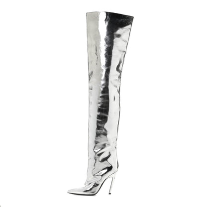 Balenciaga Metallic Calfskin Thigh High Boots 37.5 Silver 1 of 9