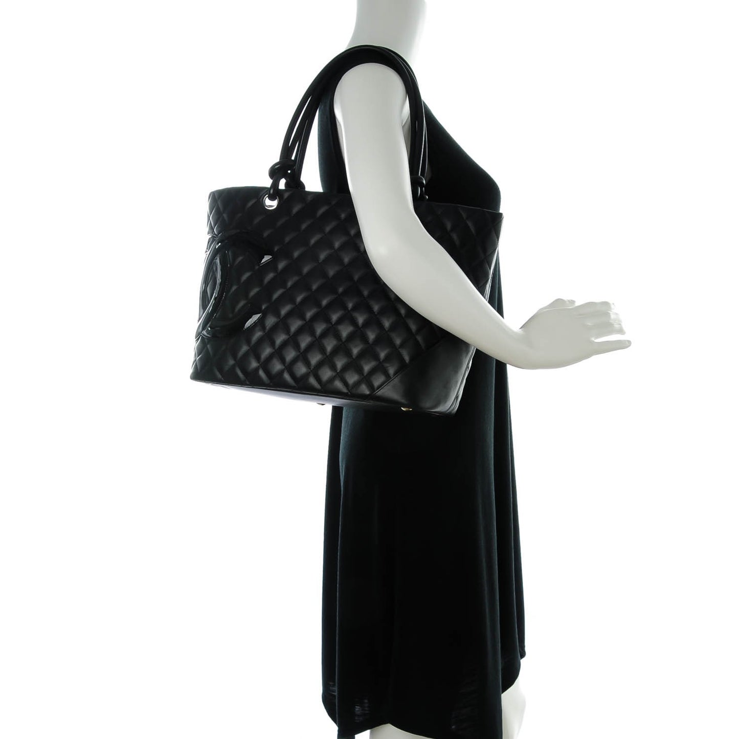 Calfskin Quilted Large Cambon Tote Black