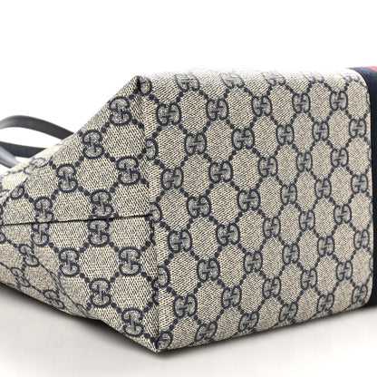 Gucci GG Supreme Monogram Textured Calfskin Web Medium Ophidia Shopping Tote Beige Blue 9 of 10