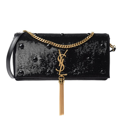 Saint Laurent Sequin Satin Monogram Tassel Kate 99 Black 1 of 11