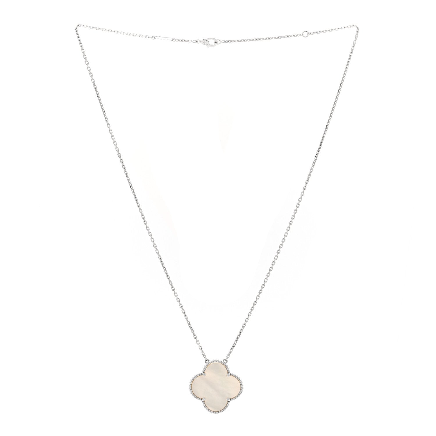 Van Cleef & Arpels 18K White Gold Mother of Pearl Magic Alhambra Pendant Necklace 3 of 4