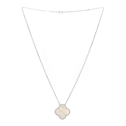 Van Cleef & Arpels 18K White Gold Mother of Pearl Magic Alhambra Pendant Necklace 3 of 4
