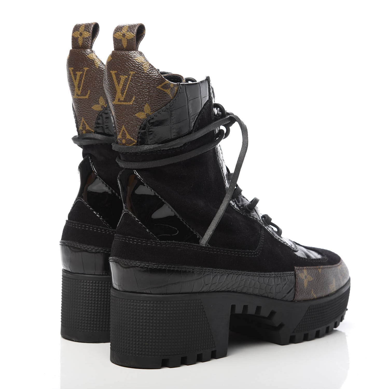 Louis Vuitton Suede Calfskin Monogram Laureate Platform Desert Boots 39 Black 4 of 8