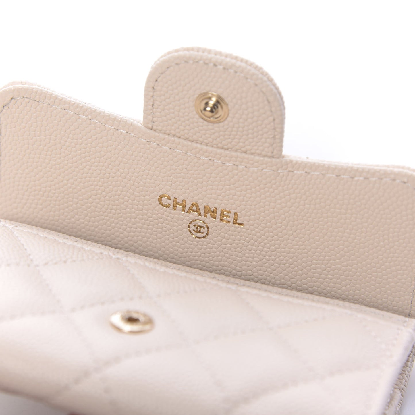 Caviar Quilted Flap Card Holder Wallet Light Beige