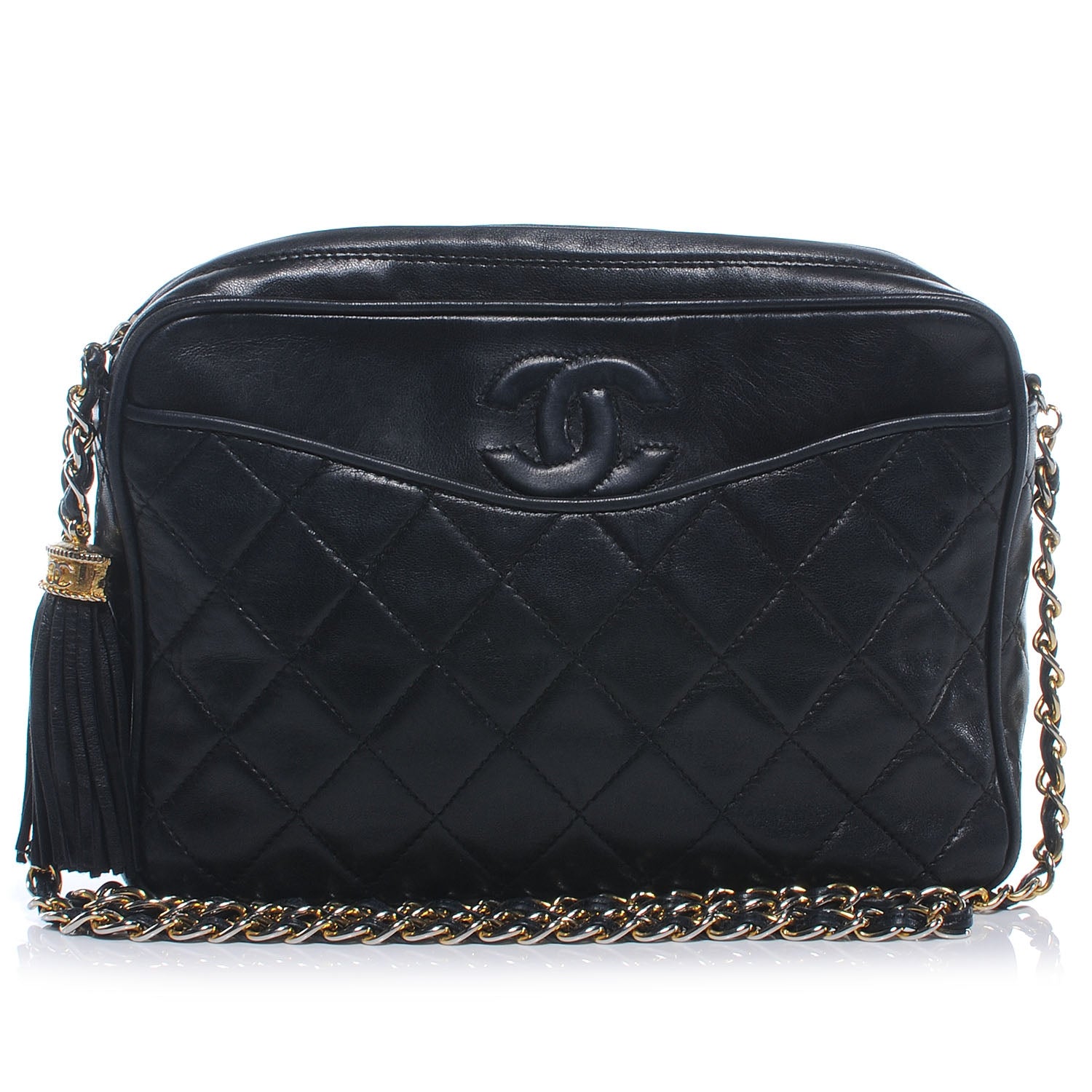 Chanel Lambskin Quilted CC Tassel Camera Case Black 1 of 8