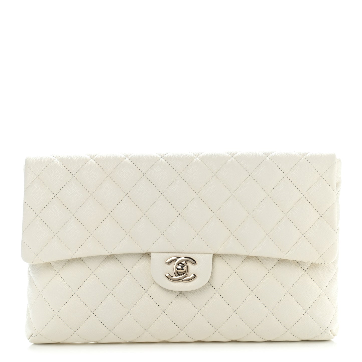 Caviar Quilted Flap Clutch White